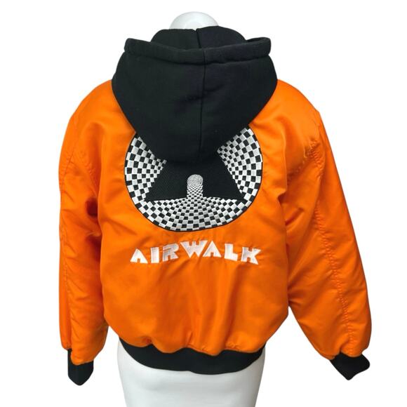 Forever 21 Airwalk Orange Patchworks Full Zip Hooded Bomber Coat Jacket Size S - Picture 2 of 7